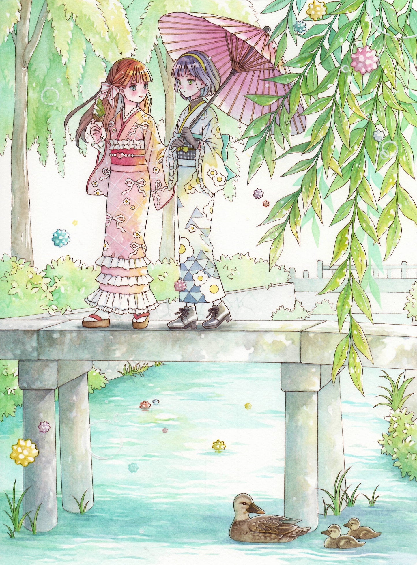 柳の下、きらめく声